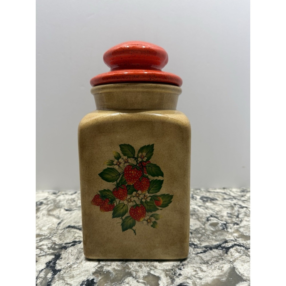 Vintage Ceramic Strawberry Kitchen Canisters Cottage Core Kitsch Glazed**